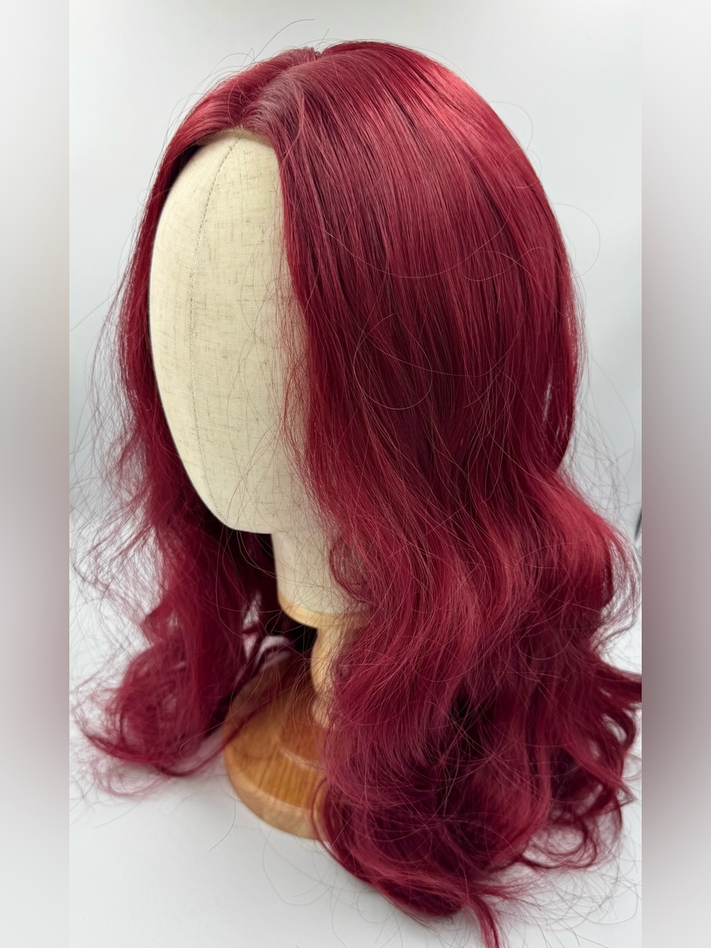 Burgundy Red Long Wavy Synthetic Wig Middle Part OS